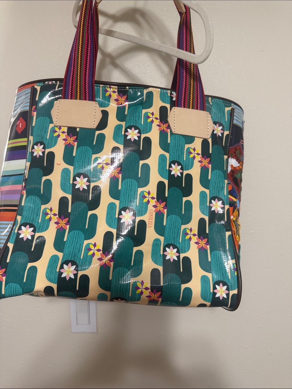 Consuela Teal Multi Floral Patchwork Tote - Picture 2 of 3